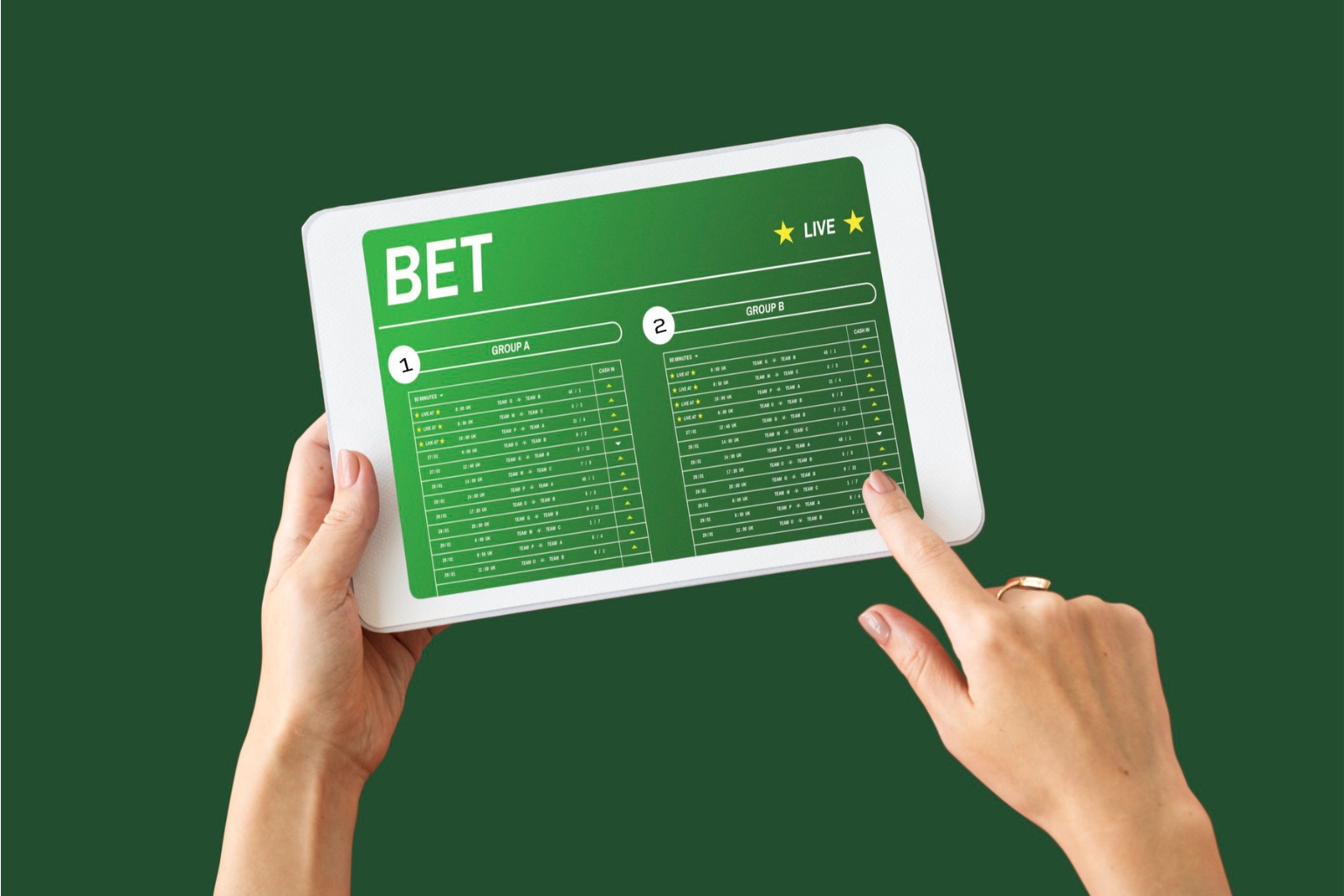 A person placing sports bets on a tablet, highlighting modern online gambling convenience.